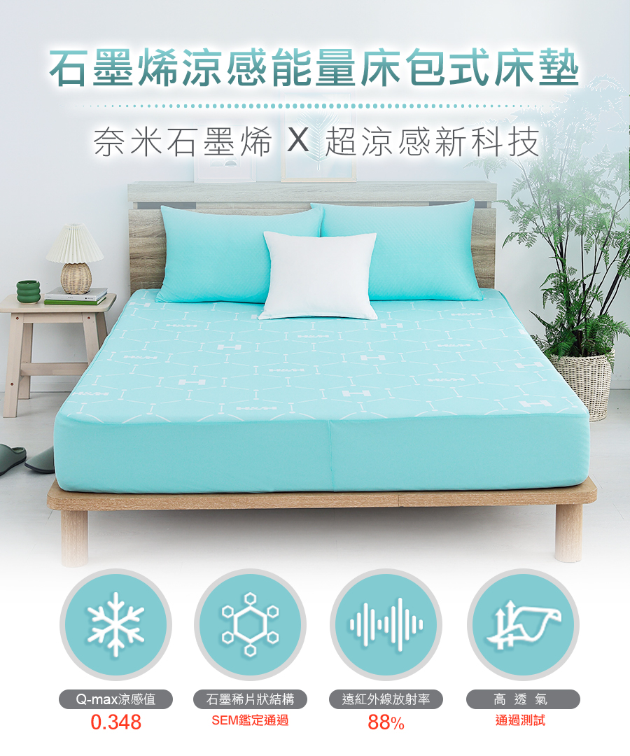 石墨烯涼感能量床包式床墊|南良集團|南良集團H&H|涼感床包|涼墊|瞬間涼感|石墨烯|遠紅外線